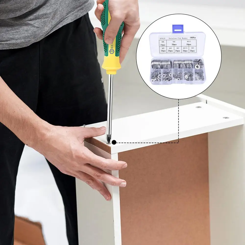 Description Picture 3 of itemAssorted Washers Gasket Stainless Steel 180PCS Washers For Screws Fender Washers Flat Washers Rust Free 8 Sizes Hardware