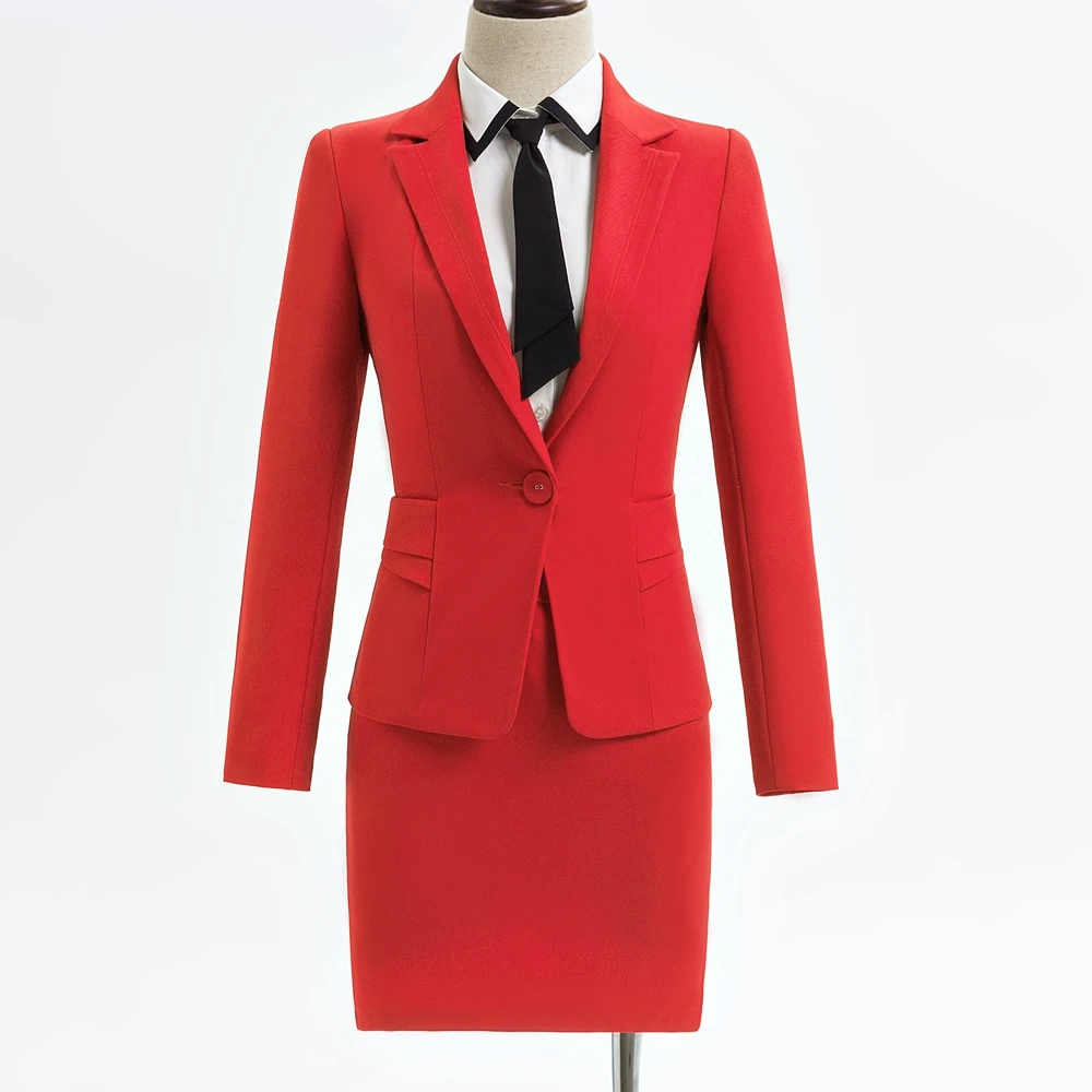 FormalLadiesRedBlazerWomenBusinessSuitswithSetsWorkWear
