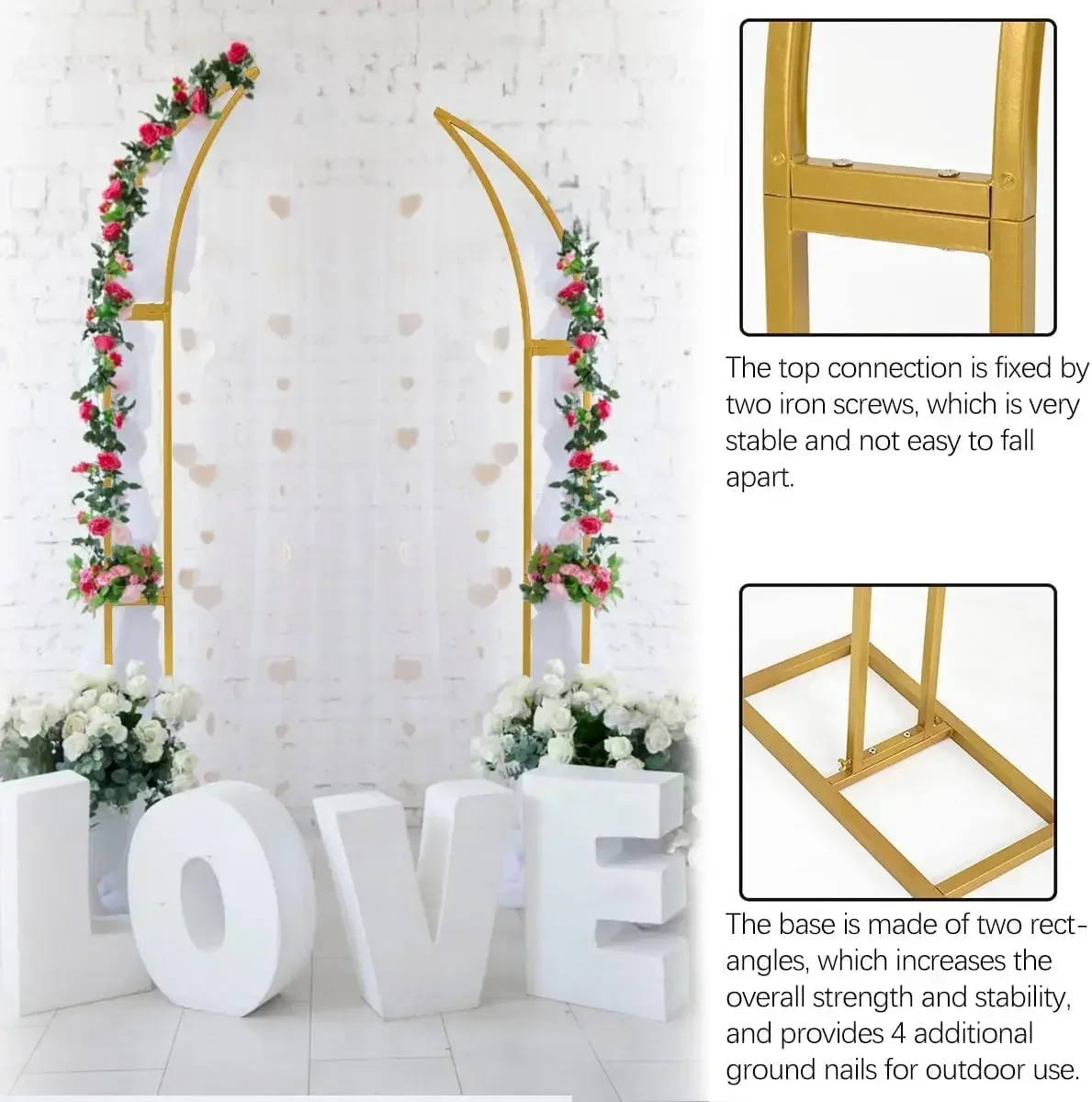 4pcs Curved Wedding Arch Balloon Backdrop Stand for Ceremony Birthday Party Metal Arch Stand (5.9ft 6.9ft)