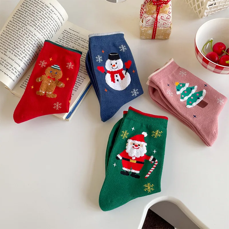 Women's Autumn Winter Cotton Snowman Santa Claus Christmas Tree Creative Cartoon Stockings New Year Christmas Mid-tude Socks