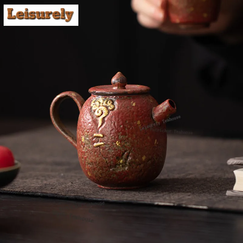 160ML Gold Sprinkled Cloud Mountain Red Teapot Handmade Tea Infuser Pot Tea Brewing Kettle With Ball Hole Tea Services Ornaments