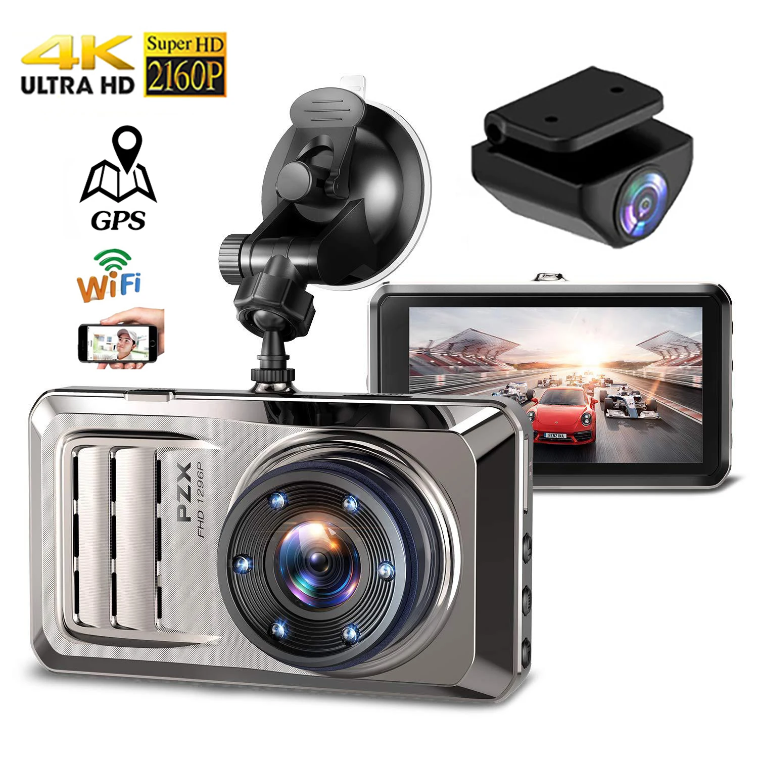 

4K 2160P Dashcam WiFi GPS Dash Cam Car DVR Auto Front Rear View Camera Vehicle Drive Video Recorder Black Box Parking Monitor