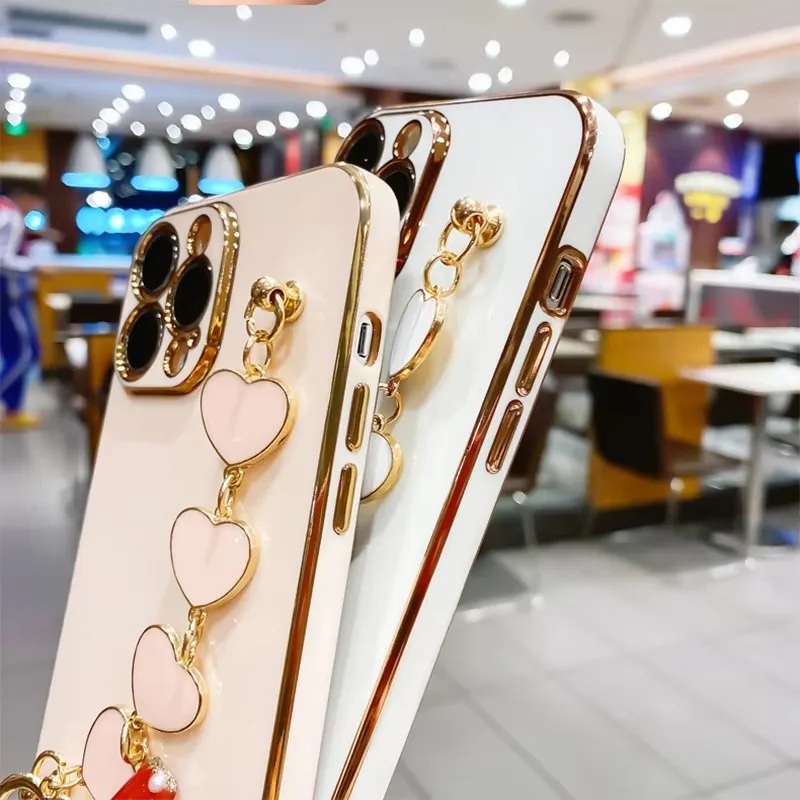 Fashion Plating Love Heart Chain Phone Case Cover