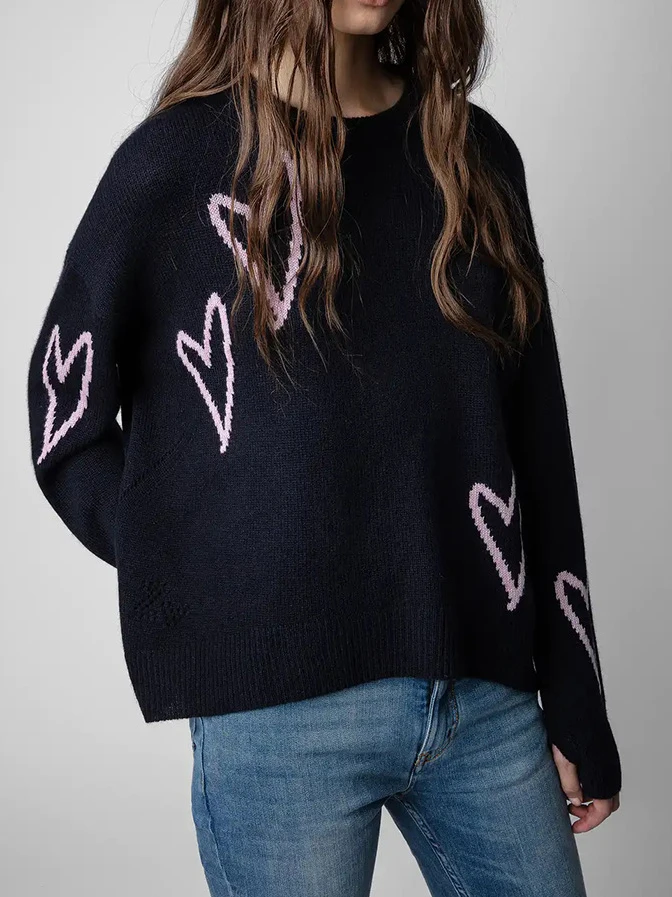 

Heart-shaped Sweaters for Women 2023 Autumn Winter Pockets Wool Cosy Pullover Casual Vintage Classic Jumpers Luxury Tops