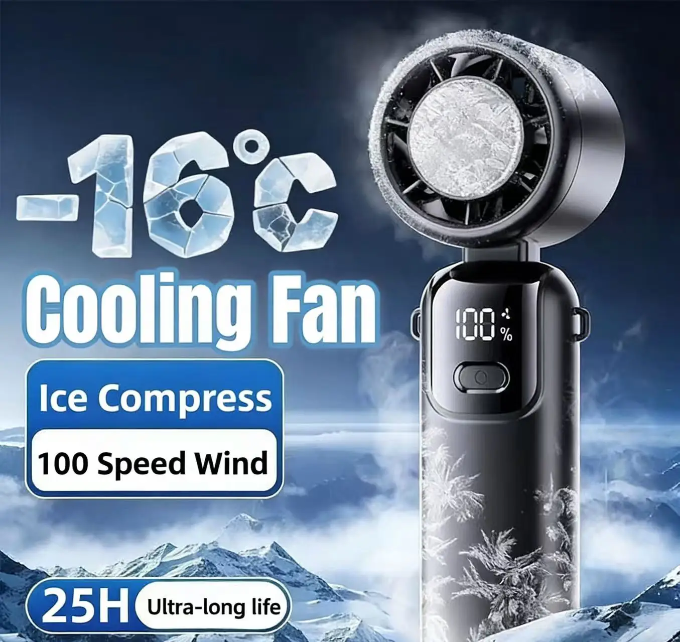 2025 Hanging Ice Pack Handheld High-speed Folding 100 Speed Infinitely Adjustable Fan Portable For Outdoor Neck_voghion.com