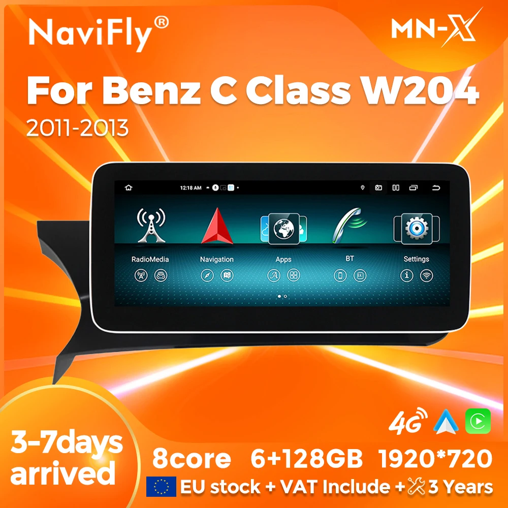 Navifly 8 Core Android Autoradio Stereo-Multimedia-Player für Mercedes Benz C Klasse W204 S204 2014-2018 BT Wireless Carplay Auto