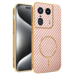 Plating Fiber Texture Magnetic Magsafe - Compatible Case - Motorola Edge (2023) (Pink)