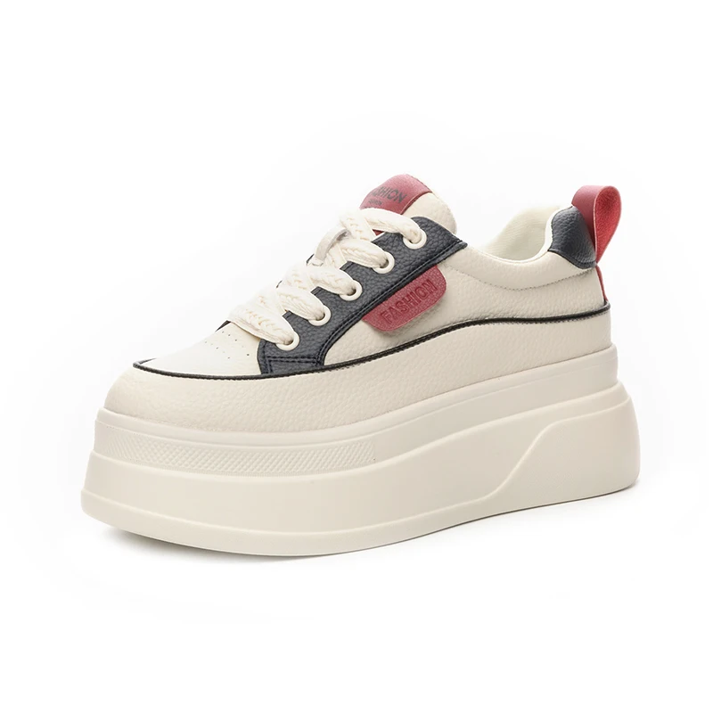 

Genuine Leather High-Heeled Shoes for Women 2024 Designer Chunky Platform Casual Sneakers Ladies Flat Chic Elegant Tennis Female