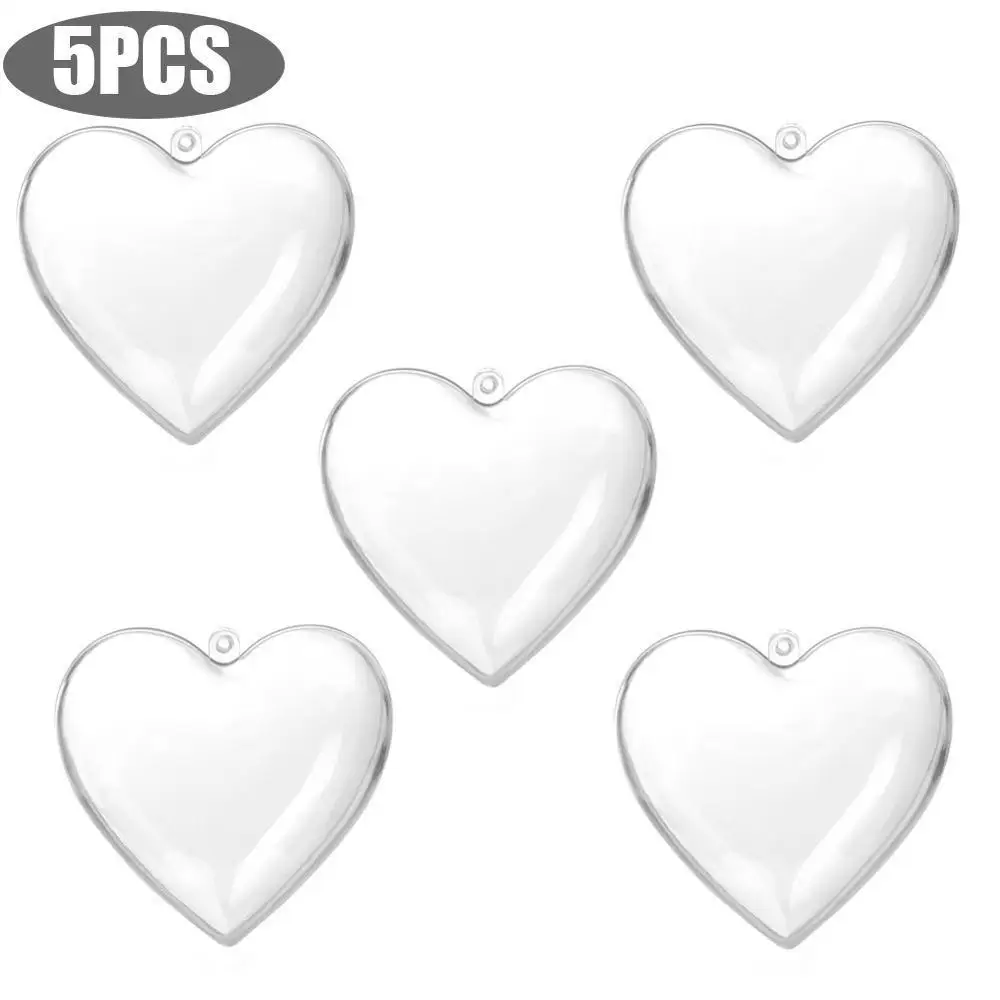 thumbnail image 1 of 5 piezas de bolas de plástico transparente en forma de corazón, molde de acrílico transparente rellenable para fiestas, bodas, adornos colgantes de Navidad, 1 of 5