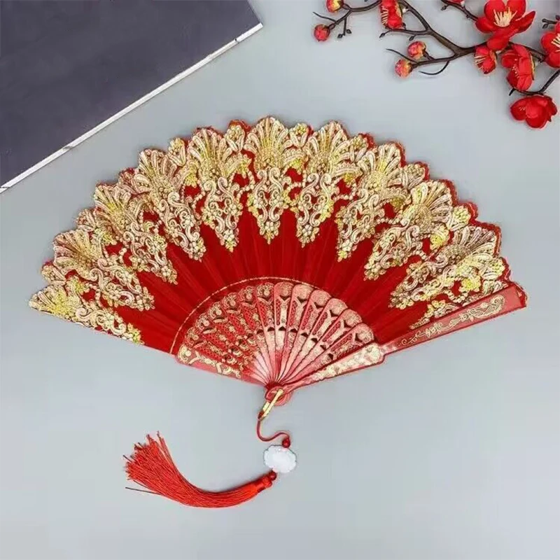 Wedding Dance Handheld Folding Fan Plastic Fan Chinese Style Art Craft