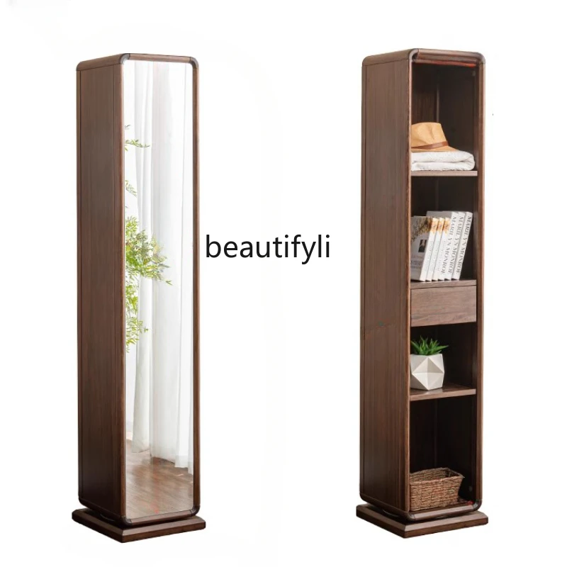 

Solid Wood Dressing Mirror Simple Rotating Household Multi-Functional Storage Organizer Full Body Full-Length Mirror Cabinet