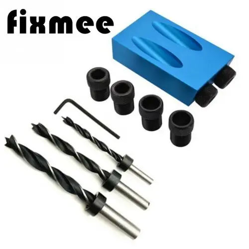 15°Angle Drive Pocket Hole Jig Kit with 6/8/10mm Hole Positioner Drill Guide 