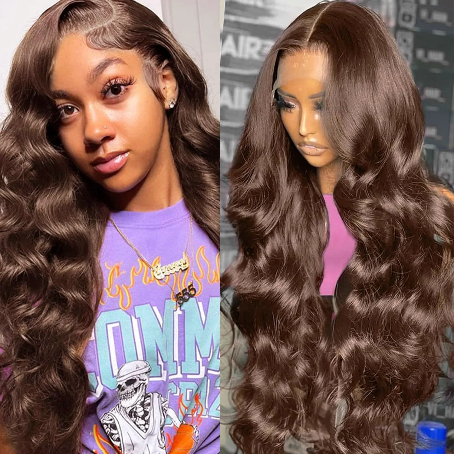 ChocolateBrownLaceFrontWigsHumanHair24Inch4BrownBodyWave
