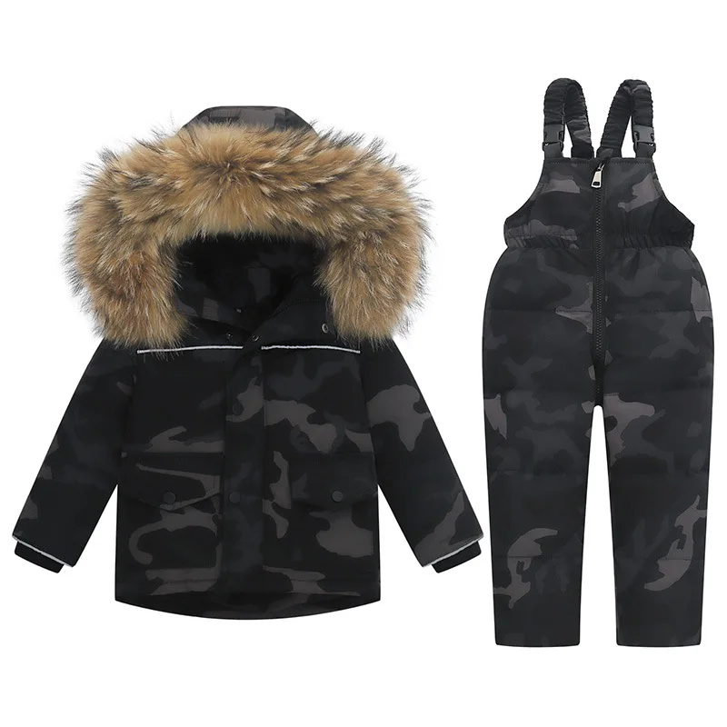 

2023 -30 Degree Russia Winter Boy Down Jacket Waterproof Real Fur Child Girl Overalls 1-5 Years Kids Infant Baby Boy Snowsuit