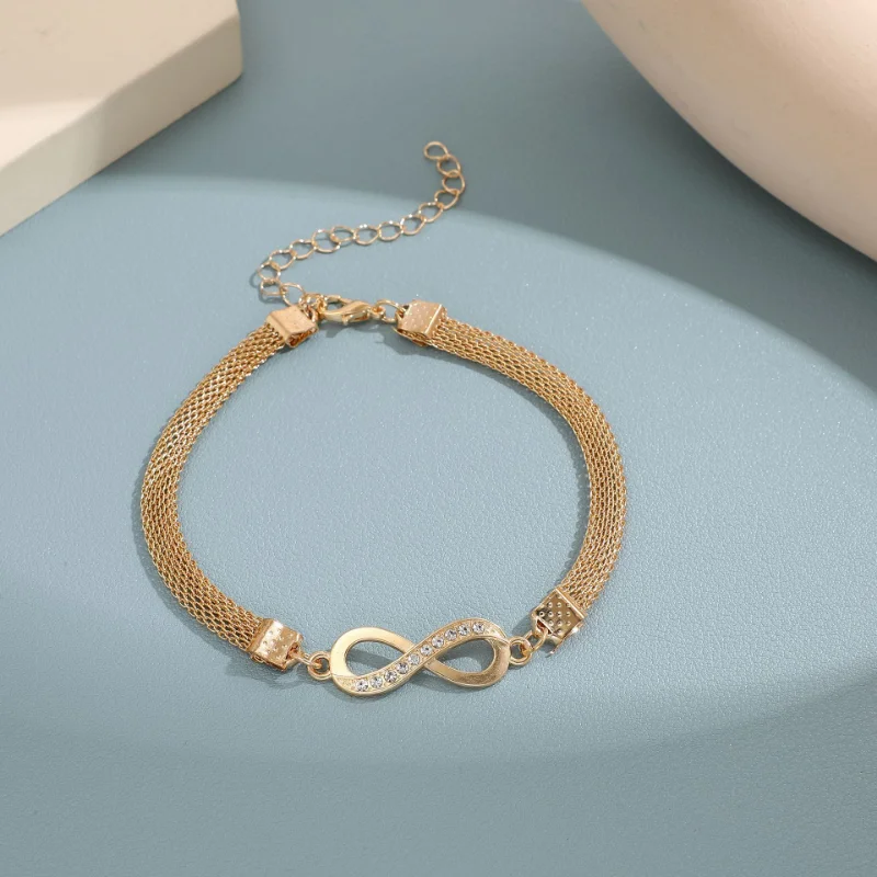Rhinestone Infinity Bracelet Men's Women's Anklets Jewelry 8 Number Pendant Charm Blange Couple Bracelets for Lover Friend