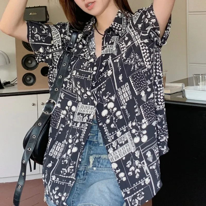 

Блузка с коротким рукавом в стиле ретро, модные женские уличные повседневные свободные топы, Корейская нижняя рубашка, нежная шикарная рубашка, женские топы, новинка 28129
