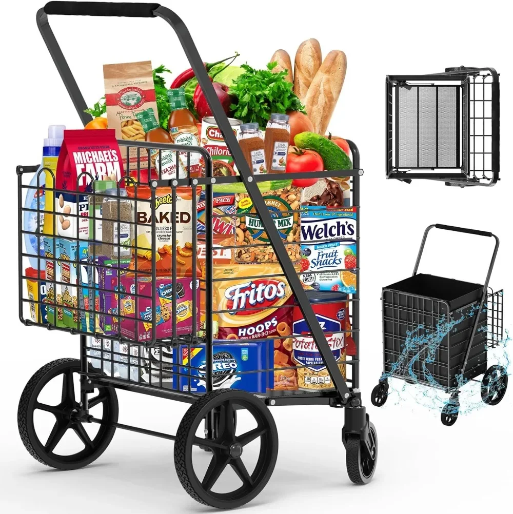 

450lbs Capacity Shopping Cart,Upgrade Huge Grocery Cart on Wheels,Heavy Duty Foldable Utility Shopping Carts Double Basket