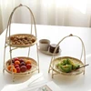 Bamboo Weaving Straw Baskets Tier Rack Wicker Fruit Bread Food Storage Kitchen Decorate Round Plate Stand Container 3