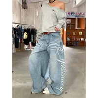 Women Blue Y2k Baggy Boyfriend Jeans Harajuku Vintage Wide Leg Denim Trousers Japanese 2000s Style Jeans Pants Oversize Clothes - Image 2