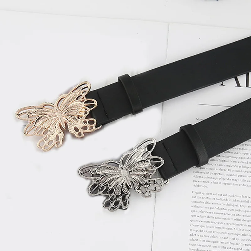 

Faux Leather Waist Belt Butterfly Shiny Buckle Waist Belt Female Jeans Dress Waistband 3.8cm Fashion Wide Belts For Women