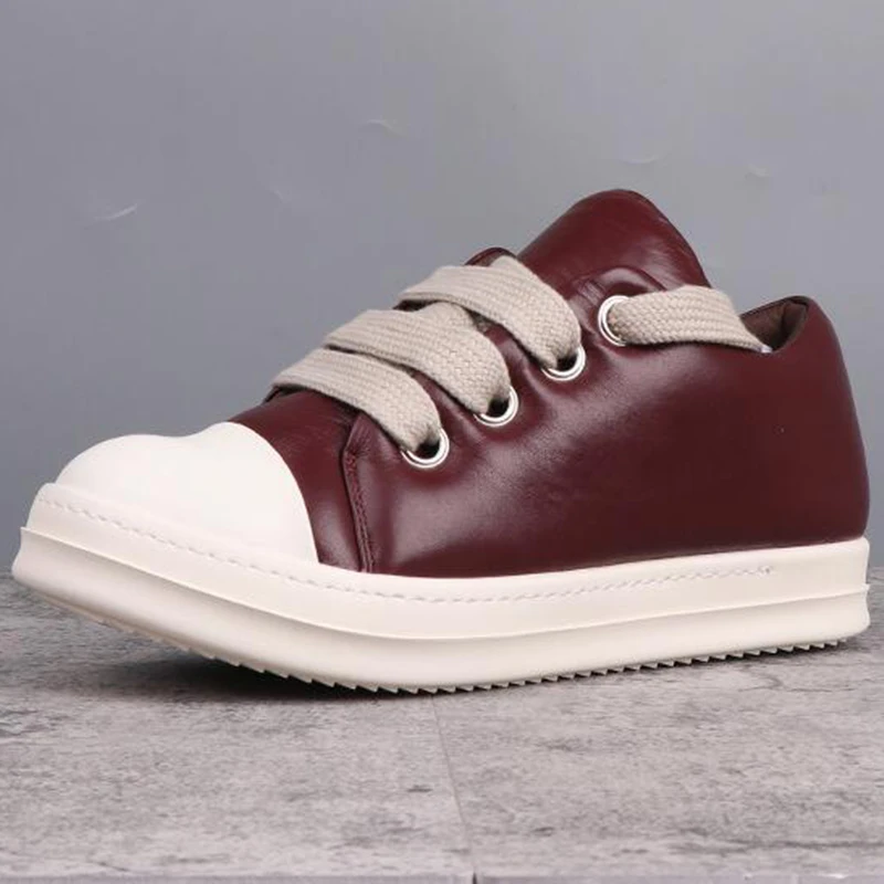 

Women Flat Shoes Autumn Winter Genuine New Leather Upper Thick Shoelace Design Mixed Colors Unisex Casual Shoe Versatile Loafers