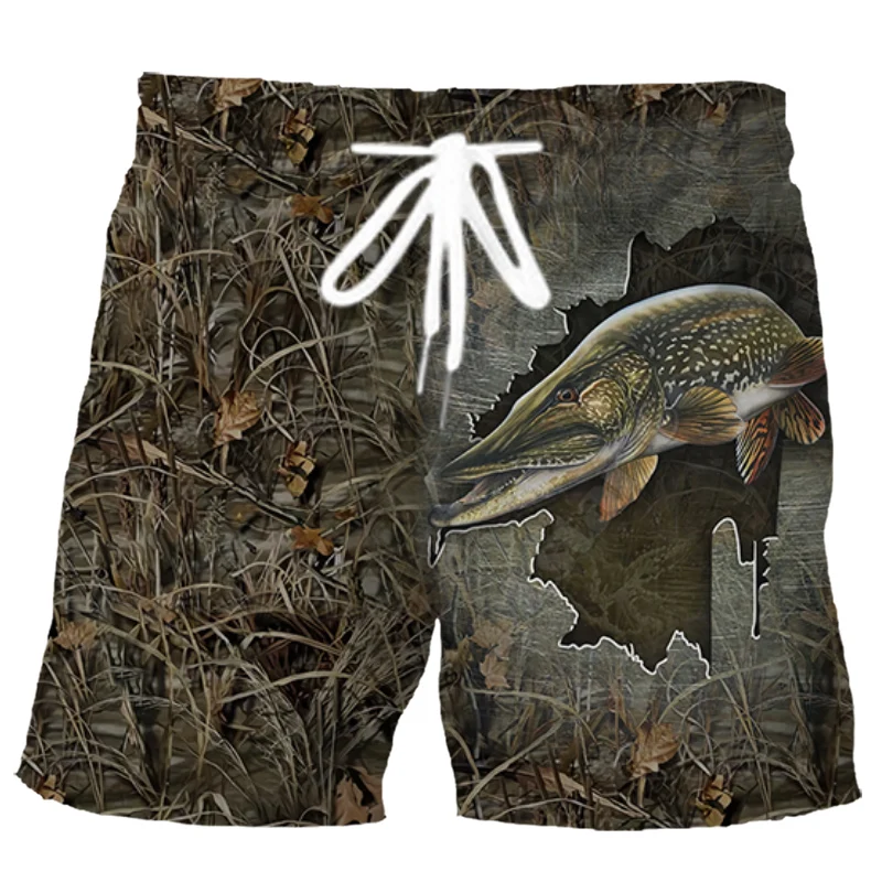 Fishing Camouflage Ocean Sports Pants 3D Print Graphic Fashion Animal Pattern Beach Shorts Casual Pockets Shorts Men Clothing
