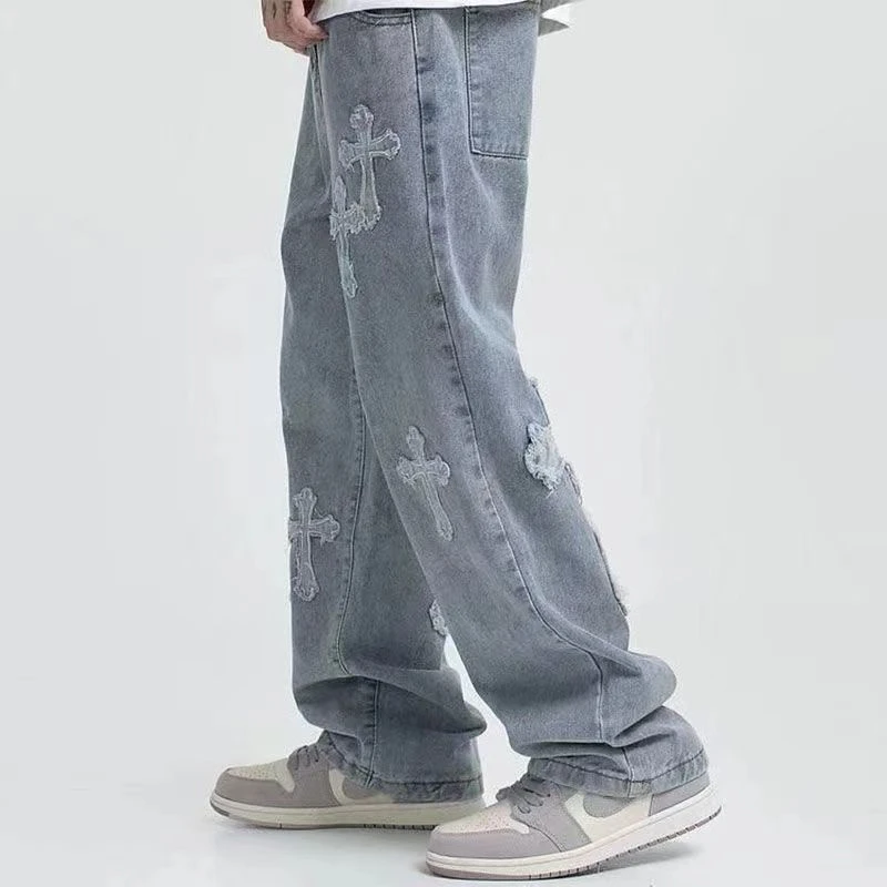 Streetwear Hip Hop Low Rise For Men Korean Y2k Fashion Trousers Cross Denim Pants Baggy Jeans Women Cargo Pants Punk Clothes