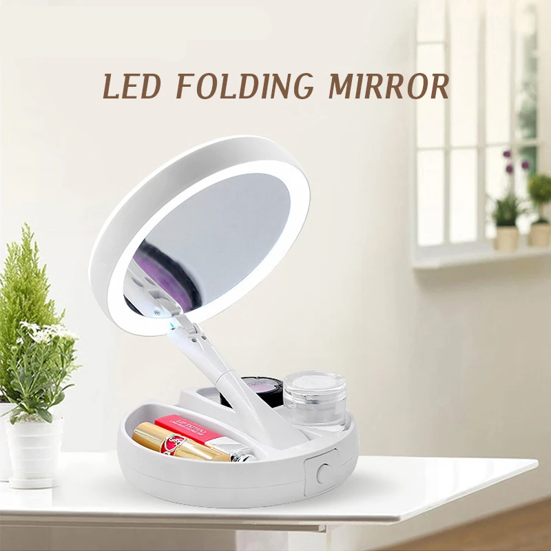Foldable Led Magnifying Mirror Makeup Costway White Vanity Cosmetic