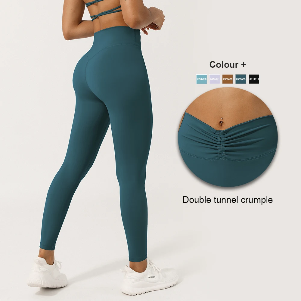Wrinkled Waist Tightening Sports Leggings Lifting Buttocks No T-line Yoga Cropped Pants Fitness Gym Solid Color Workout Tights sports leggings,yoga pants,female tights