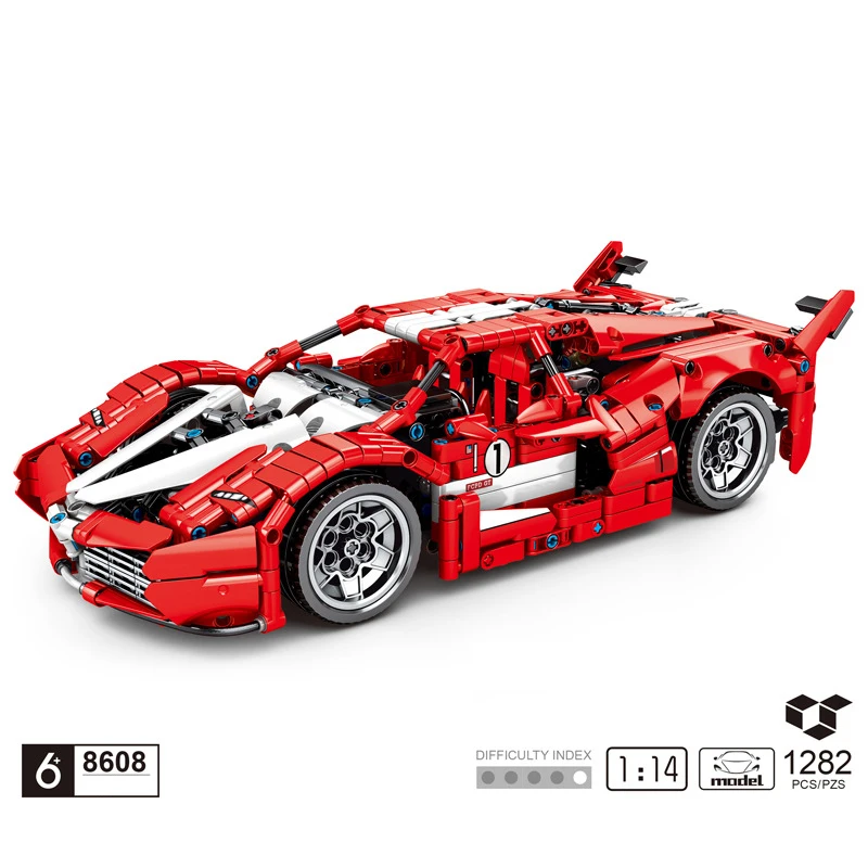 

Technical 1:14 Scale Italia Horse Super Sport Car Building Block Ferra Fxx K Model Pull Back Vehicle Steam Brick Supercar Toy