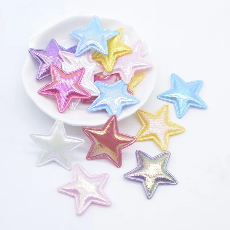 50 Stück 3 cm gepolsterte Glitzer-Stoff-Stern-Applikationen für DIY-Hut, Kleidung, Stoff, Nähen, Patches, Kopfbedeckung, Haarspangen, Schleife, Dekor-Zubehör