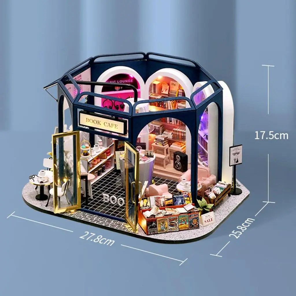 with Furniture Kit LED Light Wood Crafts Book & Coffee House