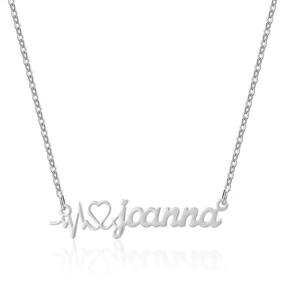 Edelstahl-Halskette für Damen, Modeschmuck, Geschenke, personalisierter Herzschlag-Anhänger, individuelle Namenskette, 18 Karat vergoldet – Detail 5