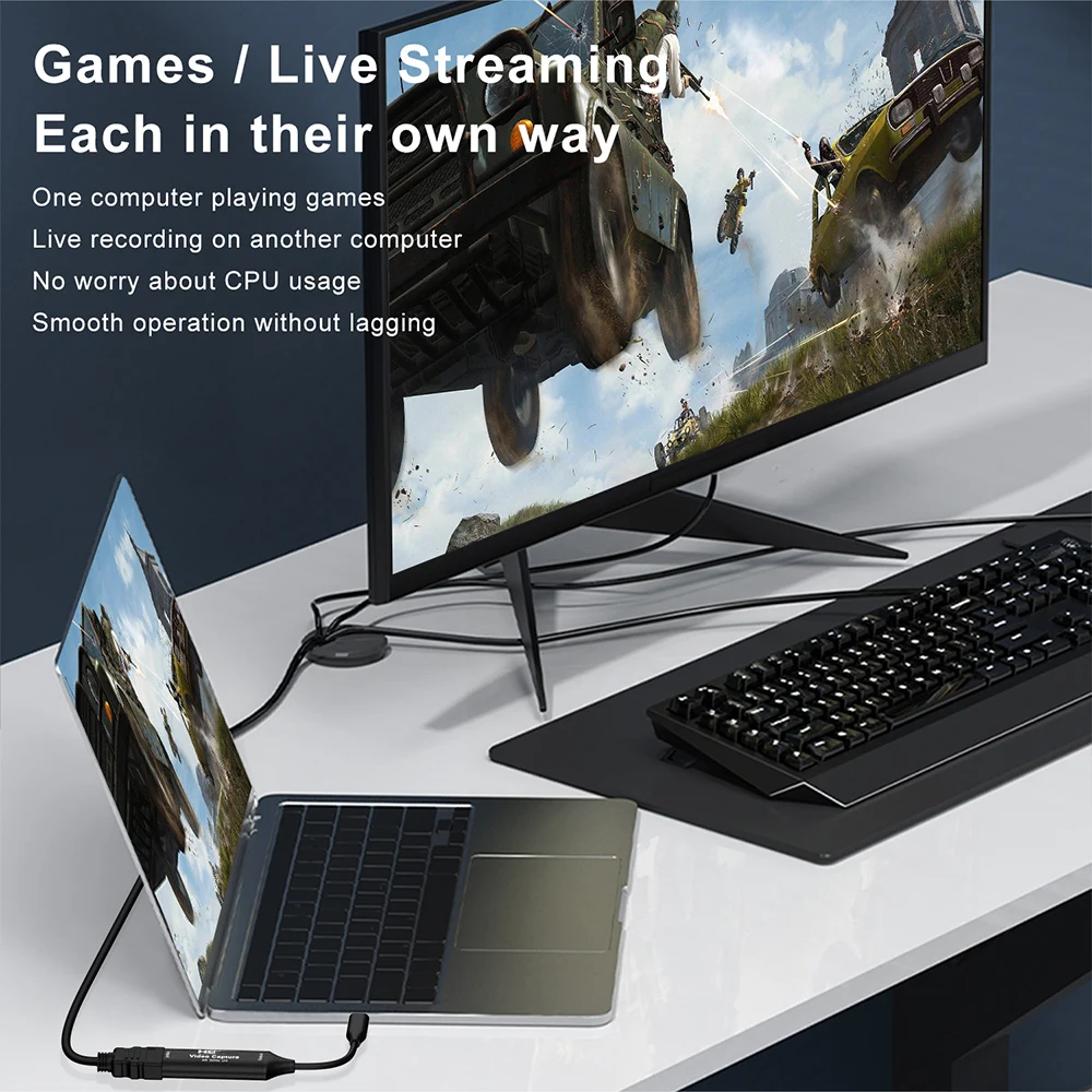 Ultra HD Video Capture Card with HDMI to USB-C for Game and Camera Live Streaming and Recording