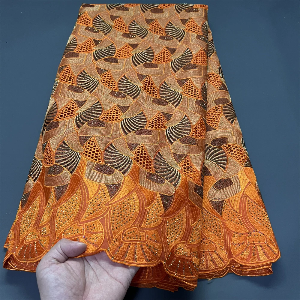2025 African Nigerian for Dress Sewing High Quality Tulle Lace Fabric Damask Cotton Pure Embroidery Wedding Party 5Yard PS0083 4