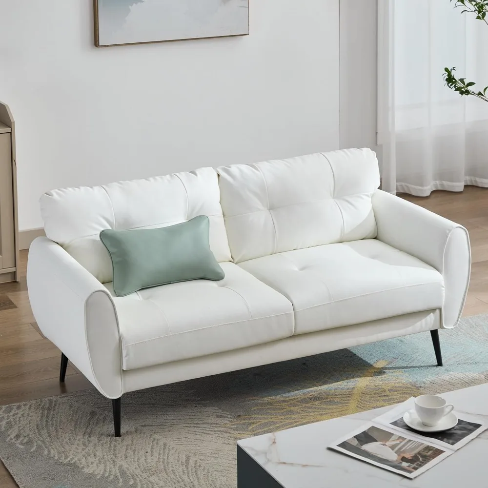Mid-Century White Faux Leather Loveseat 6