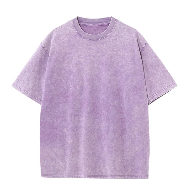 Summer 230g Retro Heavyweight Pure Cotton Round Neck T-shirt Custom Washed Loose Short Sleeved Oversize Men Top 5