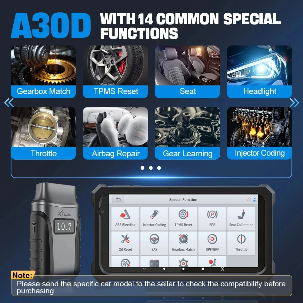 XTOOL Anyscan A30D BT OBD2 Reader Car Diagnostic Scanner Tools Full System Active Test Free Update 14 Functions TPMS Reset CANFD automotive scanner