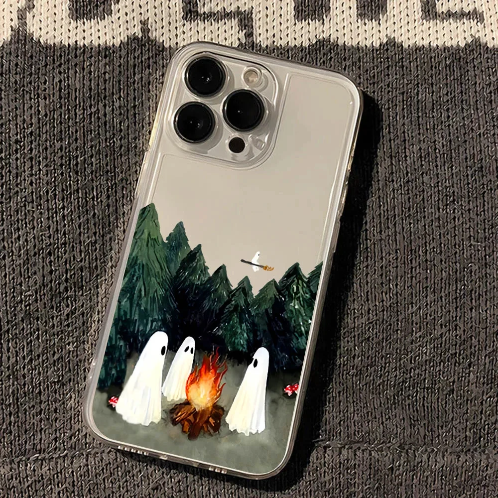 Spooky Cartoon Ghost Shockproof Phone Case - Funny Halloween Edition