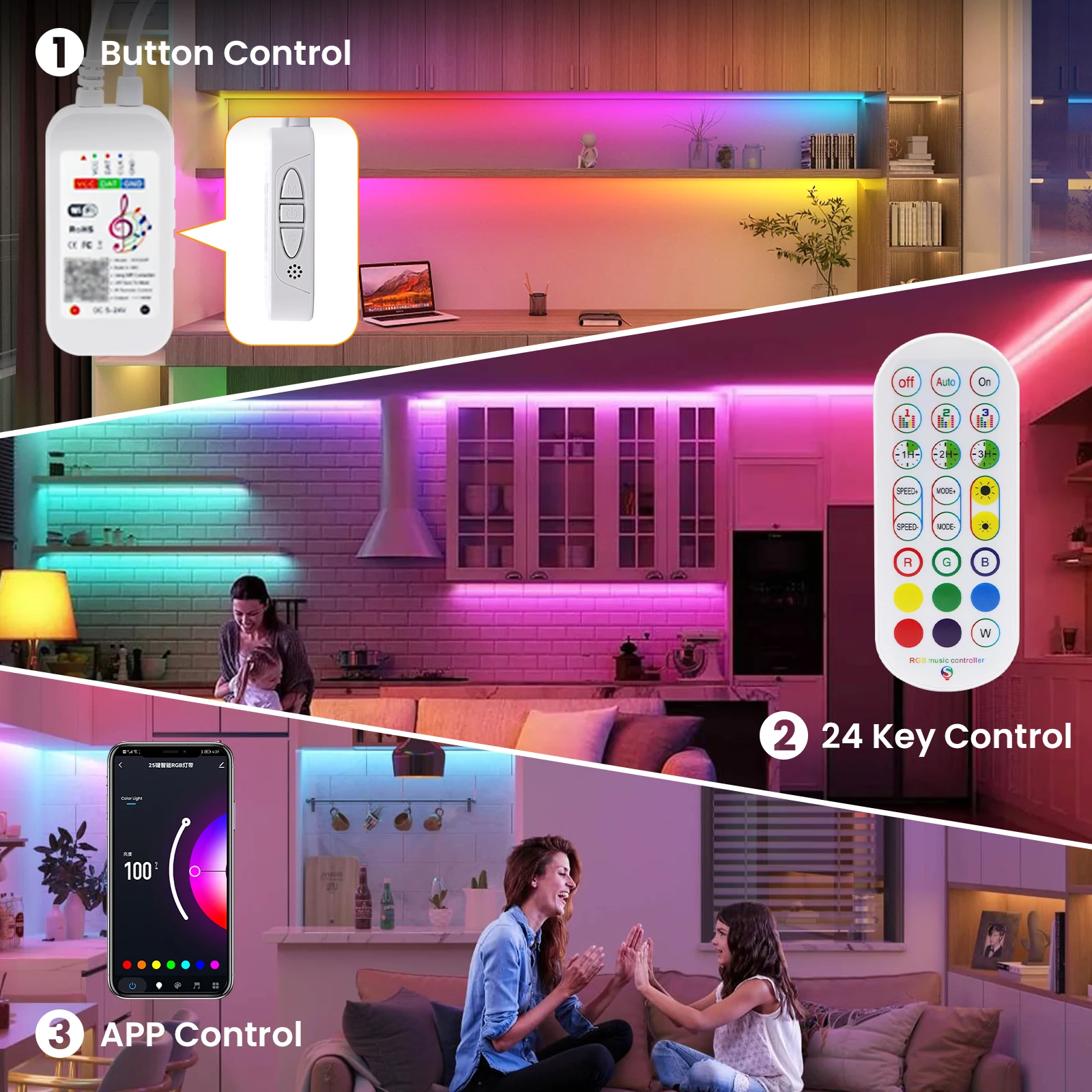 Description Picture 4 of itemWiFi Bluetooth Control RGB COB LED Strip DC 12V 24V 576LEDs/m TV BackLight WS2811 Flexible Tape Light for Party Room Decoration
