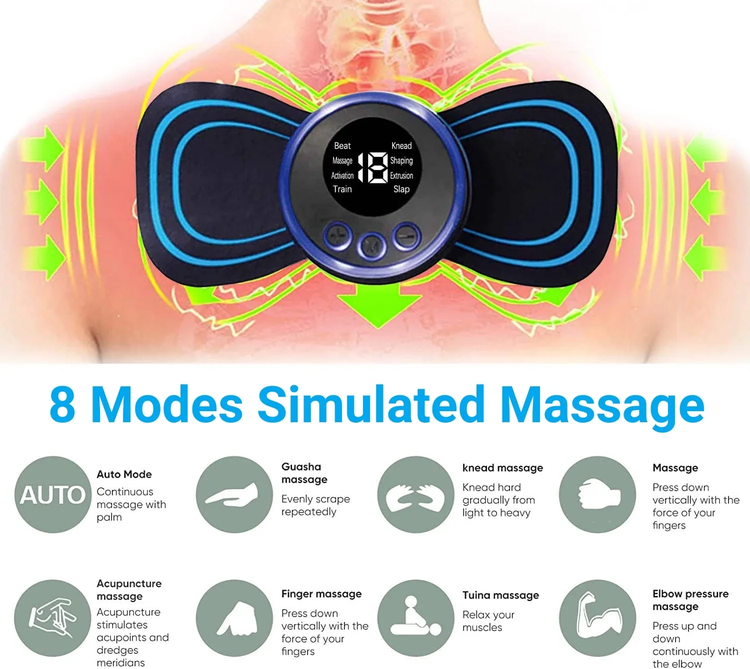 Electric Neck Massager Muscle Massage Low Frequency Instrument Back Cervical Calf Patches Joints Relief Body for Family Gift