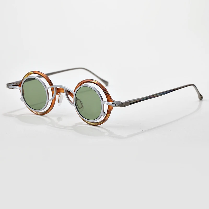 

Pure Titanium Avant-garde Futuristic Small Round Vintage Do Old Brass Sunglass Frame Magnetic Sunglasses Stand Tide Male Female