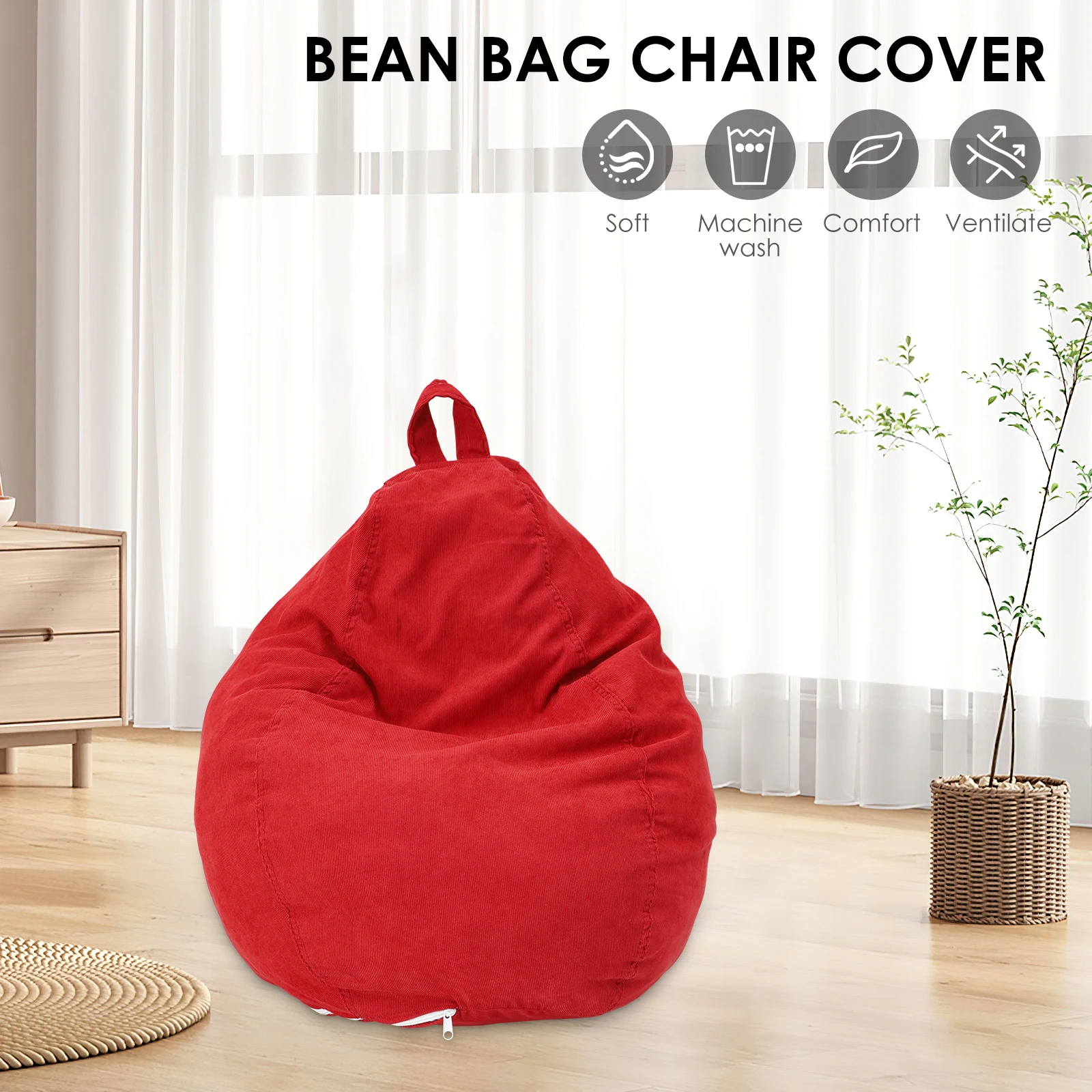 Corduroy Bean Bag Cover Soft Comfortable Lazy Sofa Cover with Handle Multipurpose Pillows Plush Toys Storage Bag for Kids Adults
