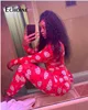 Echoine Womens Sexy printing Home Onesies Jumpsuit Sleepwear long Sleeve V Neck Bodycon Bodysuit Romper trousers pajamas 3