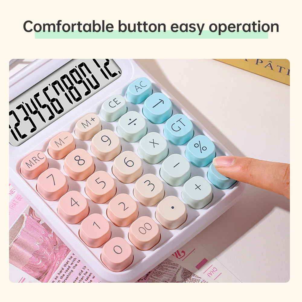 Colorful 12-Digit Dual Power Calculator with Large LCD and Easy-Press Buttons for Office and School Use