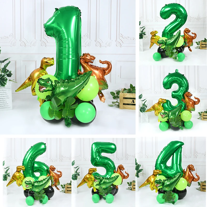 21pcs Dinosaur Birthday Party Dino Balloons Green number Palm Leaf Ballon 1 2 3 4 5 Kids Birthday Party Decoration Baby Shower