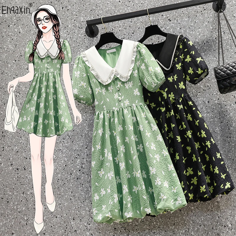 

EHQAXIN 2023 Summer Ladies Dress Fashion New French Casual V-Neck Beadeding Printed Loose Short Sleeve Dresses For Womes M-4XL
