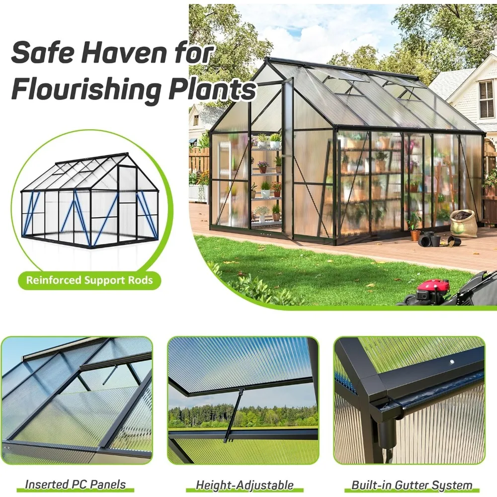 8x10FT Greenhouse , Polycarbonate Greenhouses for Outdoors, Aluminum Walk-in Greenhouses for Outside Garden Backyard,Greenhouse