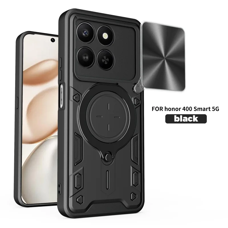 Enhanced Armor 5G Phone Case with Magnetic Car Holder and Slide Lens Protection