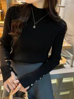 Autumn Winter Sweater Women  Pullovers Long Sleeve Tops Clothes Slim Knit Soft Jumper Streetwear Button Turtleneck Sweater - Image 4